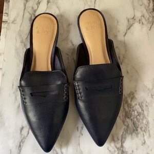 Navy blue slip on mules